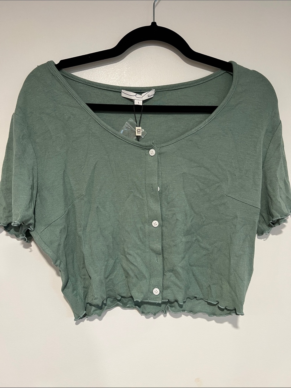 Cropped Button-Front Top in Sage Green